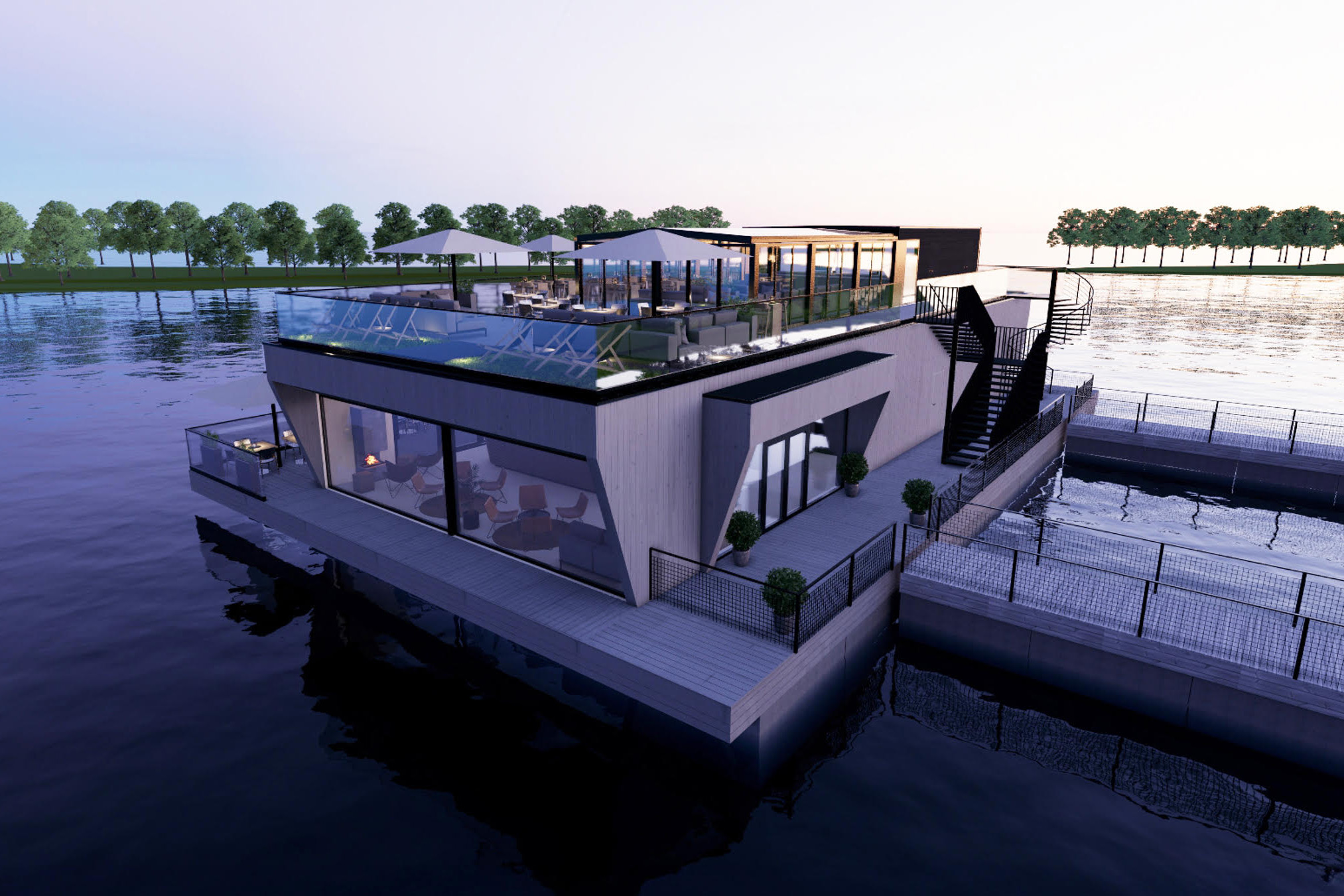 An floating structure and urban city spa Allas Sea Pool in Helsinki, Finland.